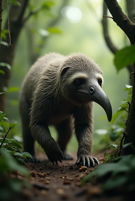 animal with the body of a sloth and the head of a giant anteater