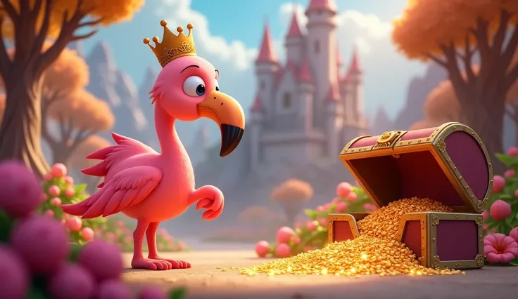 .Flamingo&#39;s Decision and Return The flamingo prince values his friendship, courage and light of heart as the most valuable and decides to leave the treasure. They return to the castle, but learn an important lesson. 3D cartoon style