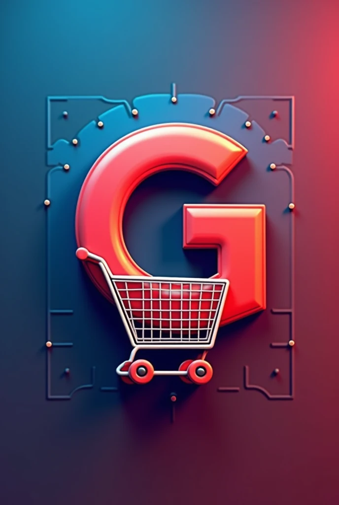 Generate an image for companies that has a G in a shopping cart with red and blue colors design for logos and the company is a mini supermarket and liquor store give me a design for banners and logos of a chain 
