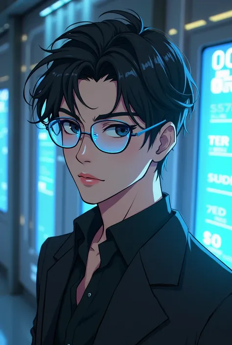 Create handsome anime and futuristic wearing eyeglasses 