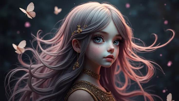 a creative free girl, beautiful detailed eyes, beautiful detailed lips, extremely detailed eyes and face, long eyelashes, portrait, fantasy, magic, mystical, ethereal, elegant, whimsical, dreamlike, vibrant colors, warm lighting, intricate details, (best q...