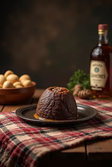 British traditional cuisine　haggis　Quilted cloth under the plate　table