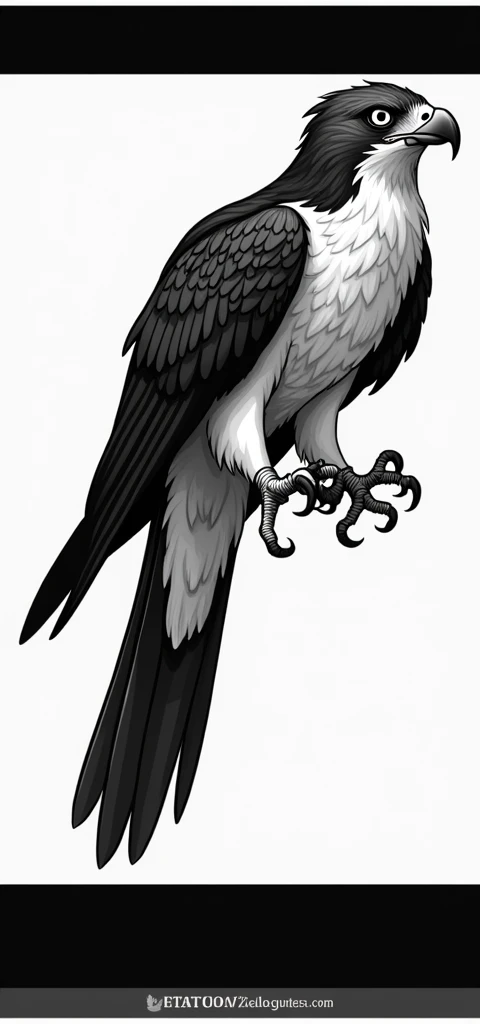 Black and white hawk with emphasis on white, easy to tattoo