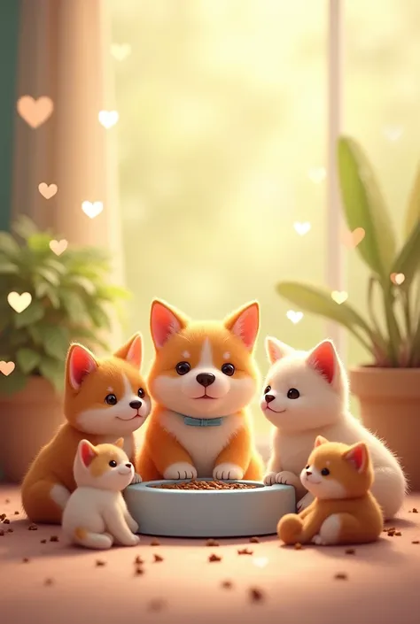 Create a warm picture，Display the message that for every ten smart feeders sold, one will be donated to a stray pet care center，You can express love with hearts and paw prints。