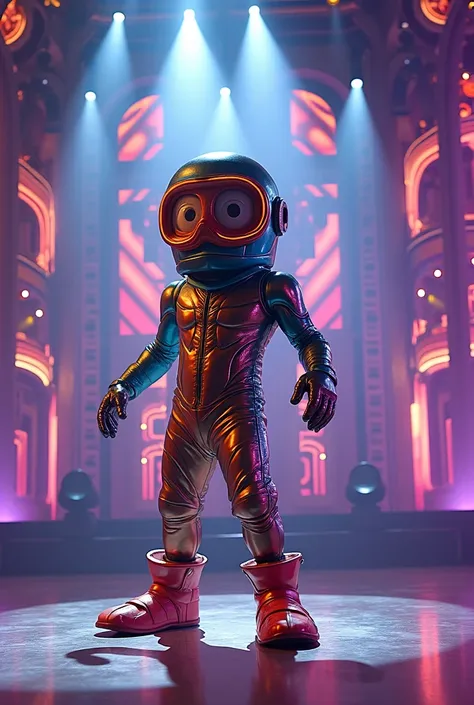 creating an image of a male singer wearing a "diver" mascot performing on The Masked Singer stage