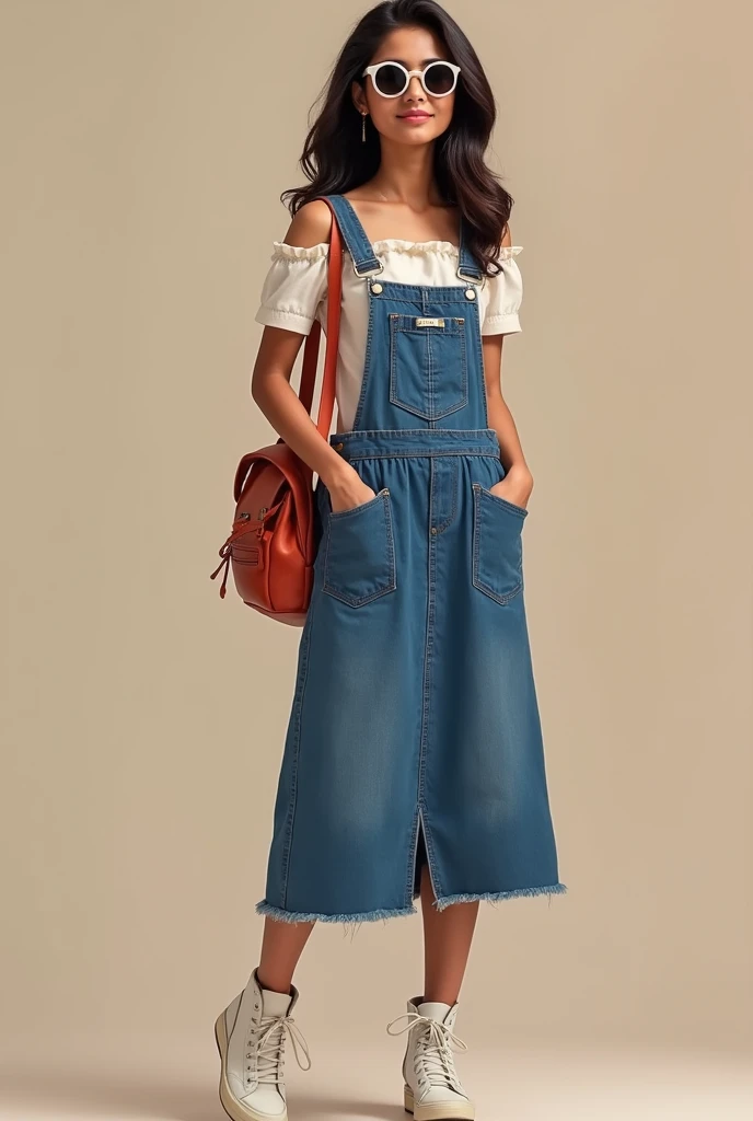 Indian women Top: Wear a fitted off-shoulder top underneath a denim or corduroy dungaree dress. This gives a cute and youthful look.

Bottom: The dungaree dress adds a playful vibe, and the off-shoulder top keeps it feminine and stylish.

Shoes: Pair with ...