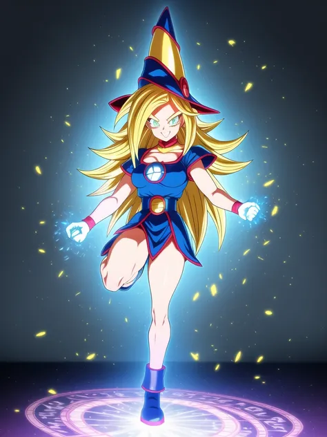 
dbsuper style, (extremely detailed CG unity 4k wallpaper),(masterpiece),(ultra quality),(ultra-detailed),(best illustration),(best shadow),(absurdres),masterpiece, best quality, cinematic light, 1girl, grin, dark magician girl, blonde hair, blue headwear,...