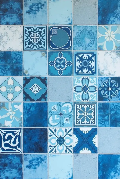 Tile print of all sizes blue
