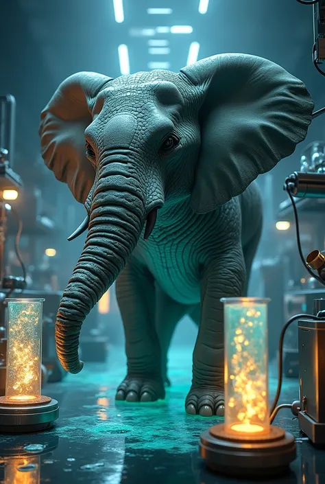 scientists making a new breadth to combination of crocodile and elephant with thier DNA crocodile is in a bottle and elephnat is in a another bottle