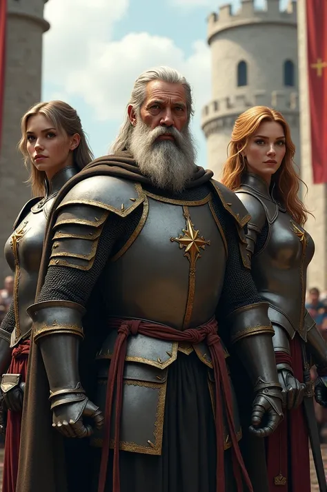 Knight with beard plus two female knights