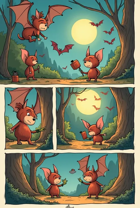 Make a comic strip in the style of Monica&#39;s Gang talking about bats and with the following information THE STORY MUST CONTAIN INFORMATION ABOUT THE ANIMAL, YOUR RATING, ECOLOGICAL IMPORTANCE AND RISK OF EXTINCTION.