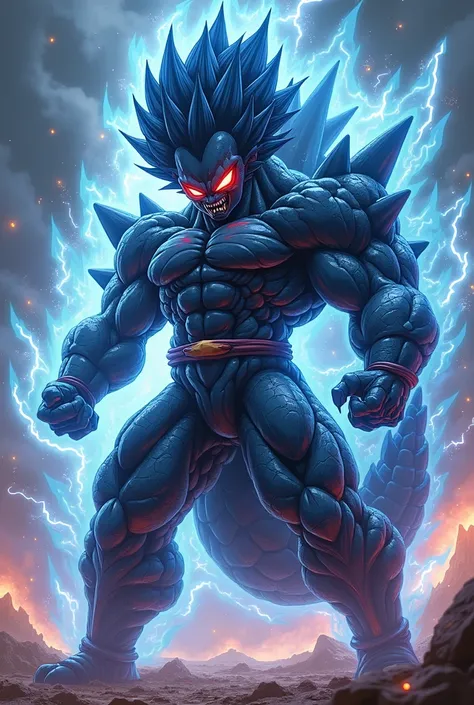 Végéta  sayein bleue de dragon  ball super fussione avec le dragon noir eux yeux rouges 