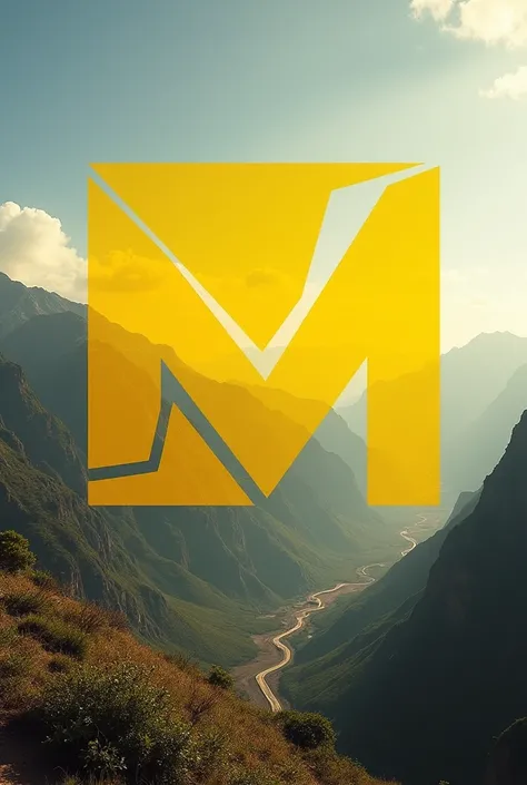 Generate a profile photo for me that shows a large MP in yellow and a landscape in Peru in the background 