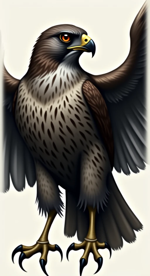 Realistic Falcon Tattoo Design with Closed Wings, nervous, 