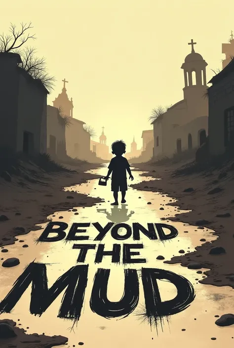 Logo of Beyond the mud where that name is marked in the mud And also has a mark like a child&#39;s footprint That the name is in Spanish which is Beyond the mud And that at the end of the path you can see how a silhouette of a small child with a toy in his...