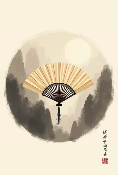 The traditional lantern fan with the theme of &quot;Original Heart&quot; forms a circular logo with ancient ink painting. Help me design a traditional ancient ink painting logo，Theme: original intention