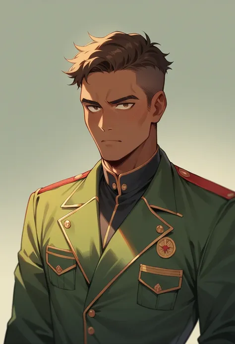 anime male general, middle aged middle aged, military clothes, balding, brown skin, conservative and ignorant conspiracionist. b...