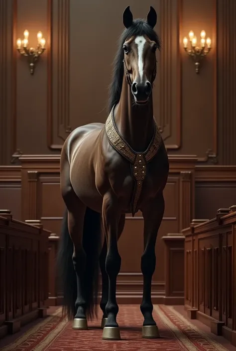 A horse in advocate blazer at court