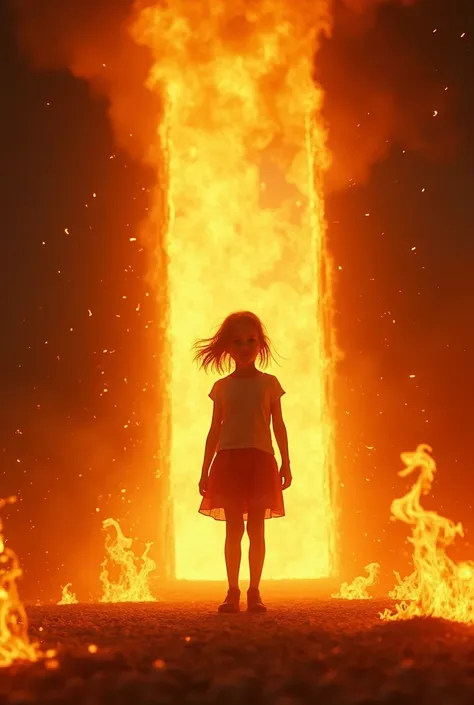 Girl in fire stand on door  for go to heaven