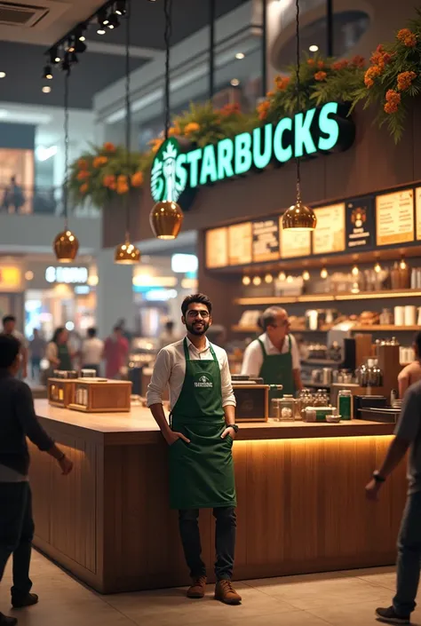 Generates a image of Starbucks coffee named Virendra Rajput inside phoenix Mall indore 