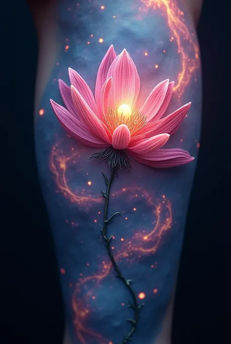 Cosmic Nebula Flower Tattoo. 3d image 9k