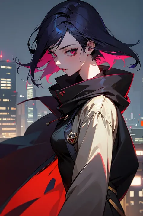 Female ,city background, Adult, Dark clothing, Vampire, Cool Hair