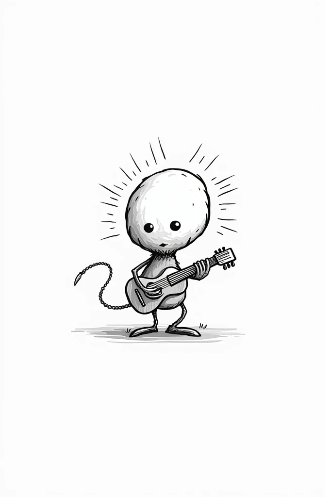 Flork playing guitar, image in lines on white background