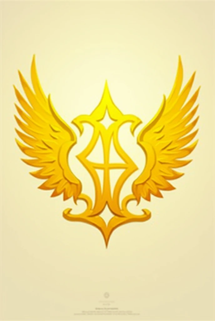 The emblem is yellow, wings on the sides, inside the leaf outline 