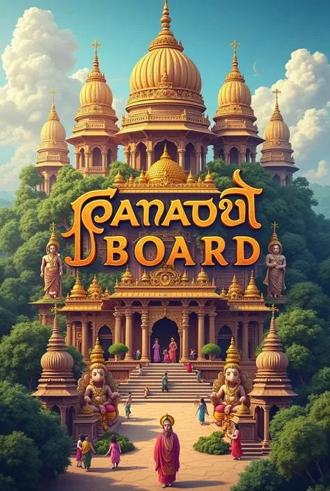 An image on which wrote sanatan board of india with temples, and gods 