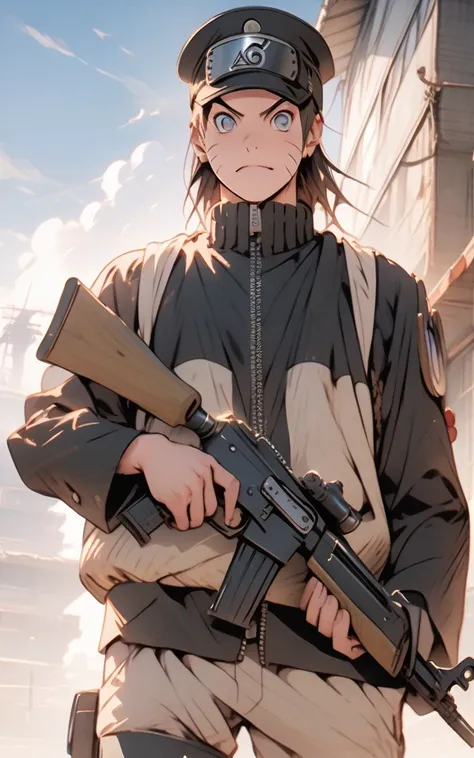 Naruto in military fashion holding a rifle