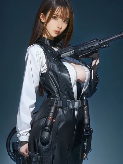 Best image quality、Amazing details、Ultra-high resolution、（realism：1.4）、（（Close：0.75））、One woman is very condensed、Beautiful and delicate face、Perfect proportions、Narrow your target audience、Large Breasts）、Brown Hair、（Violet tech suit）、（A cyborg compared to...