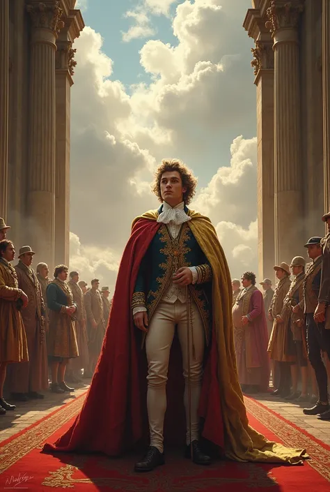  A young Louis XV during a royal coronation, followed by scenes of lavish court life at Versailles. Transition to peasants struggling in the streets, and angry mobs storming the Bastille.