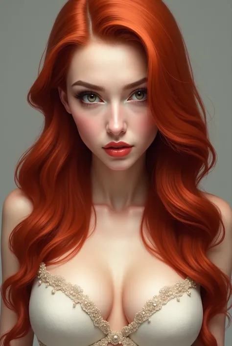 Long red hair High details, HD model, breasts, 