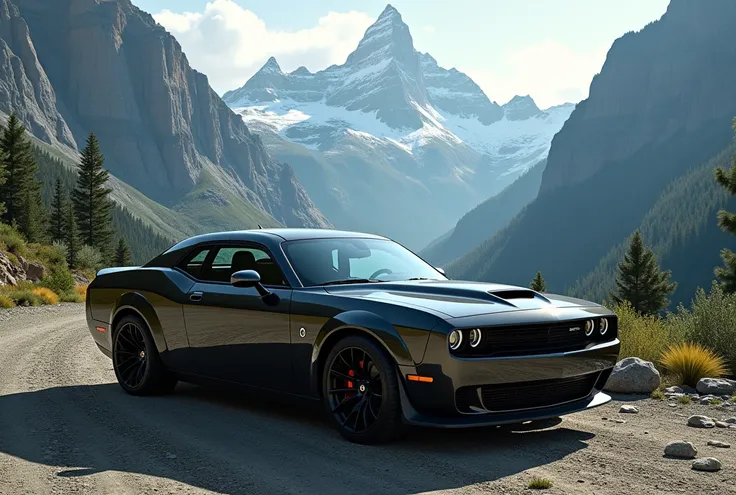 I wanted the Challenger car photo for my PC wallpaper,  the car in mountain of natural beauties with big frime 