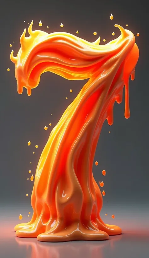 A 3D render of the name "7" in a fiery, molten style. The fluid, wavy script appears to be melting or dripping. The vibrant colors contrast against a muted gray background. The artists signature, is prominently displayed beneath the word, adding credibilit...