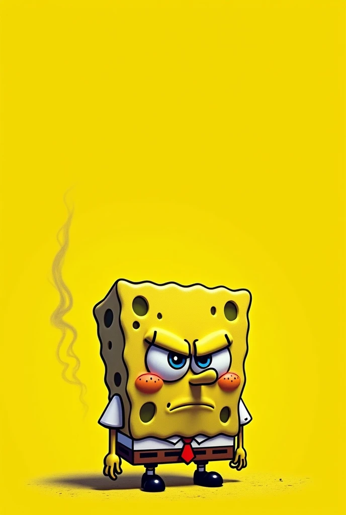 SpongeBob rapper . focused.. smoking. plain yellow background 