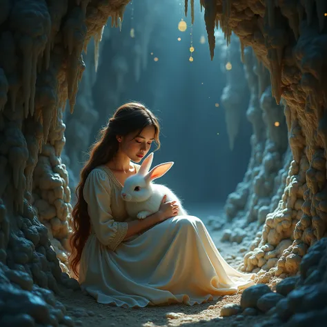 a princess and her rabbit in a cave