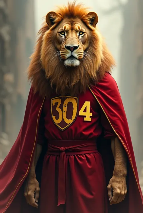 Image of a lion in a Gryffindor uniform with the numbers 104