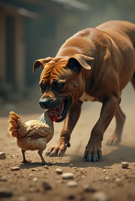 Pitbull dog eat chicken 