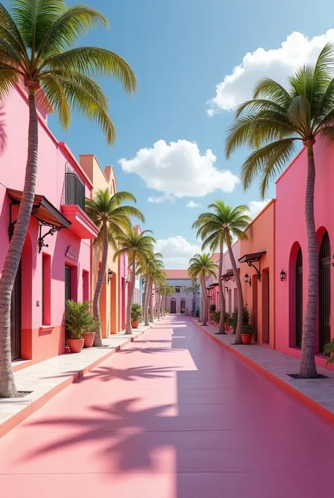 (photorealism:1.2), Empty Pink Oranjestad Aruba street 