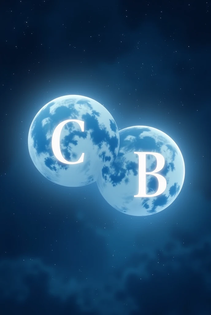 Generate a wallpaper with the initials cb so that each initial is on each moon 