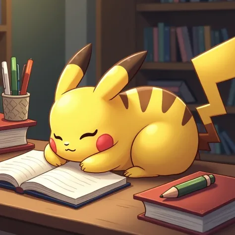 Pikachu fell asleep while studying、The coat is fluffy