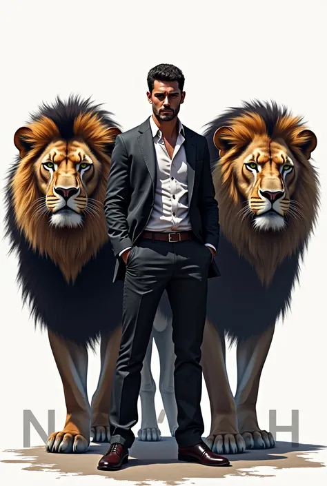 Name "NARESH" with standing two dangerous lion