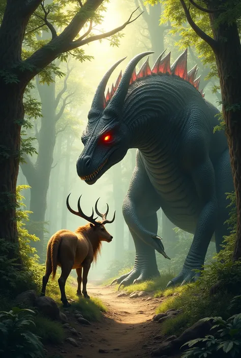 Blackiosaurus and takin In one frame  forest background