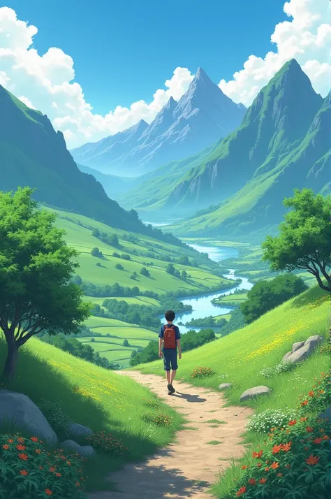 anime scene of a man walking through beautiful fantasy world, anime nature, anime nature wallpap, anime background, beautiful anime scenery, beautiful anime scene, anime scenery, anime landscape, anime landscape wallpaper, makoto shinkai!, anime beautiful ...