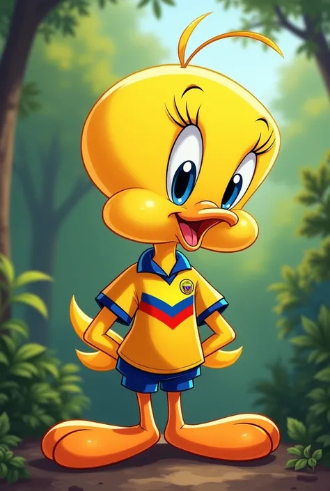 Tweety from Looney Tunes wearing a Colombian national team shirt 