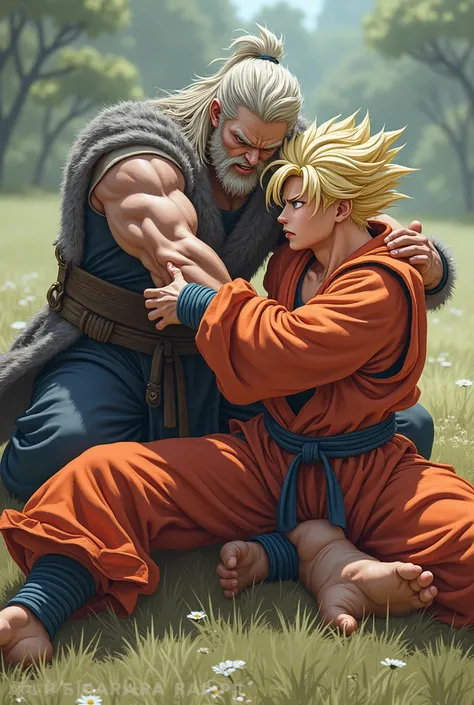 Thorfinn and Goku wearing jiu-jitsu kimono where Thorfinn applies the armlock move ( O armlock, or armlock, It is a jiu-jitsu and judo move that consists of grabbing the opponent&#39;s arm and placing it between the fighter&#39;s legs.) pulling Goku&#39;s ...