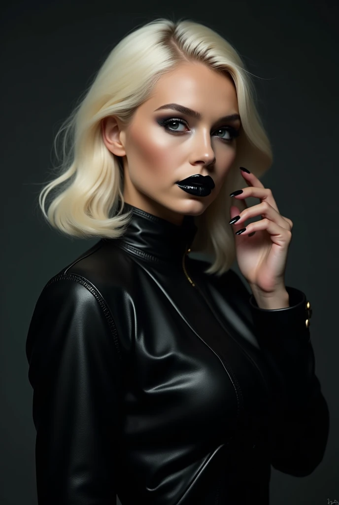 Blonde with black lipstick and a black leather jacket