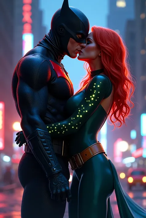 Nightwing and Starfire kissing on the lips