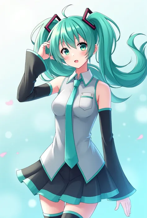 Hatsune Miku、The gesture of brushing one&#39;s hair back、2D、cool、Show the whole body、Hair not tied up、Straight Hair